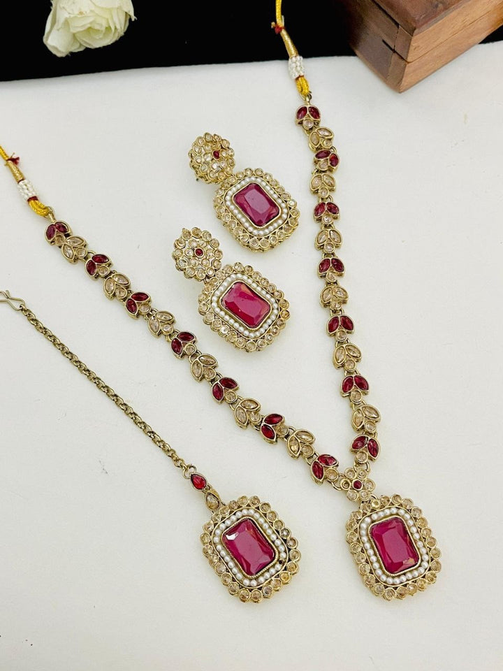 Premium Maroon Long Neckles [SKU J100852]