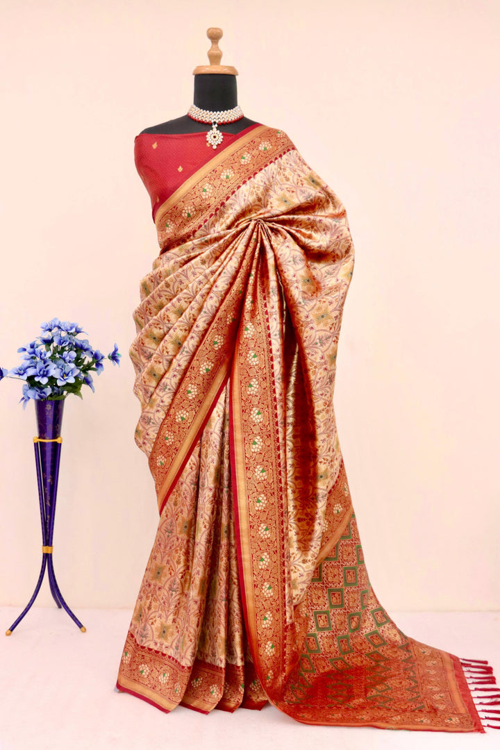 Maroon dharmavaram banarasi silk saree with zari weaving [SKU:S102272]