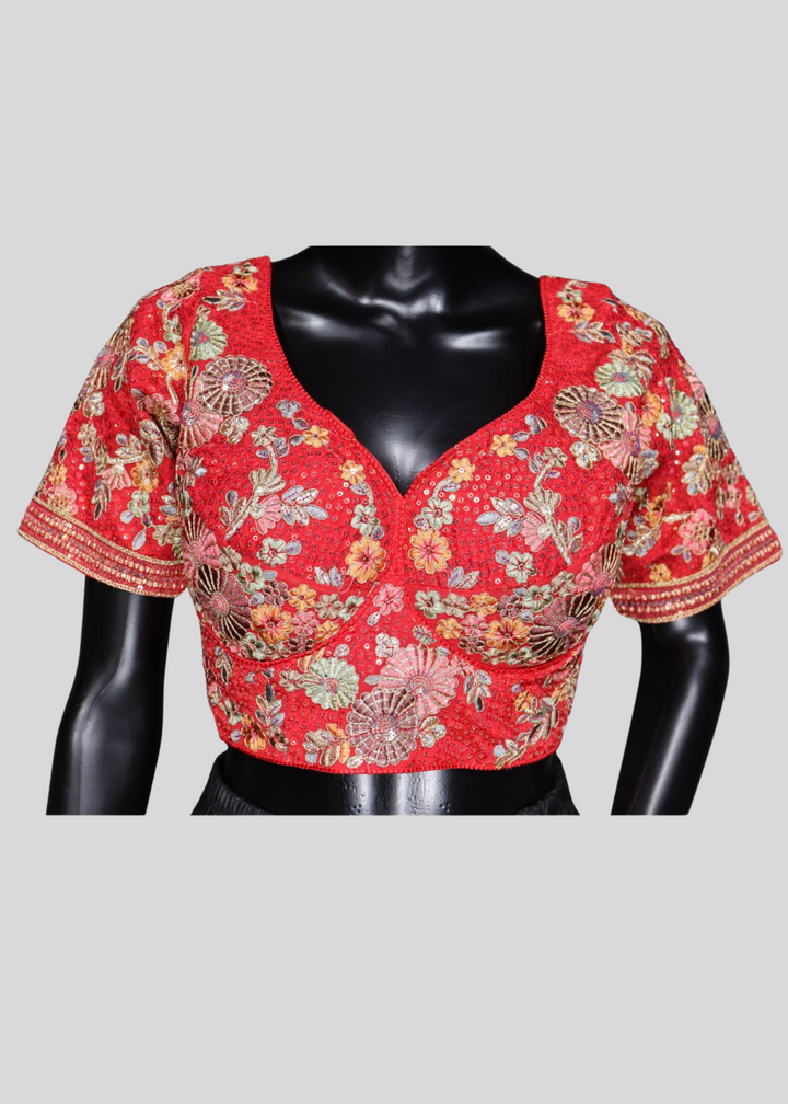 Red Heavy Faux Georgette Sabyasachi Style Readymade Blouse