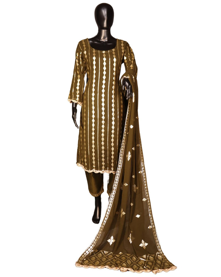 Olive Green Georgette Embroidery Worked Pakistani Salwar Suit