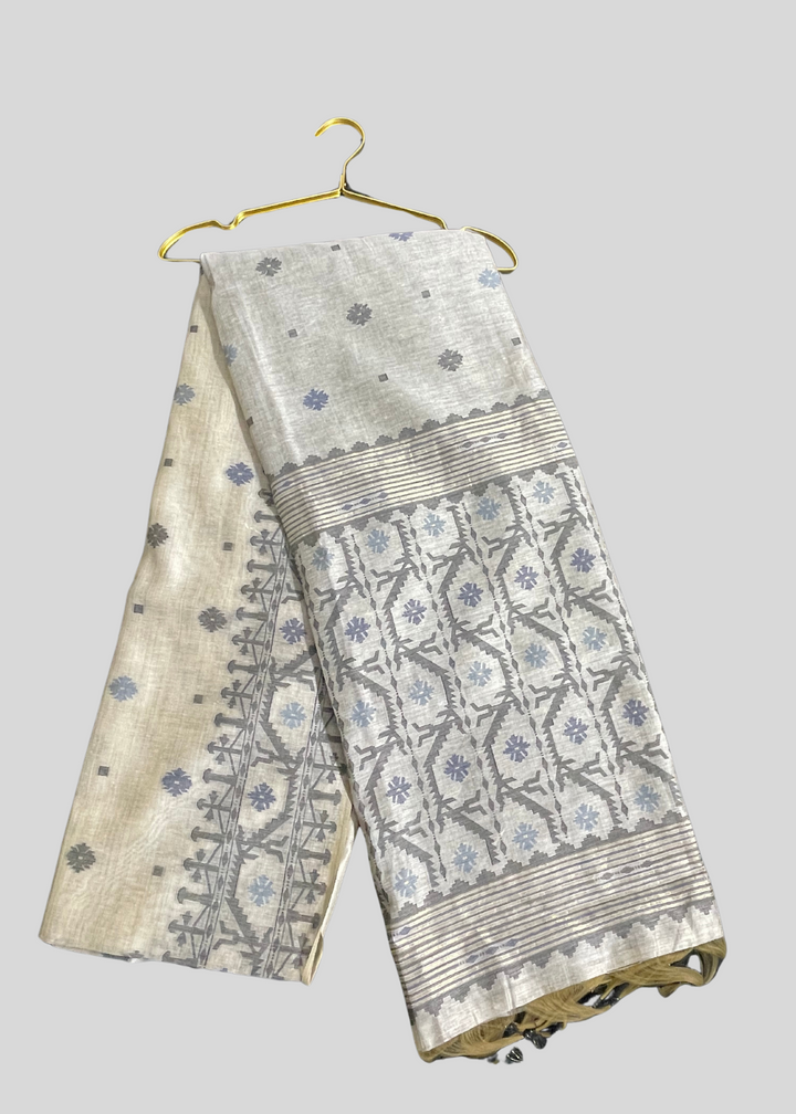 Black jamdani kovai cotton saree with minakari weaving work [ SKU: S103262 ]