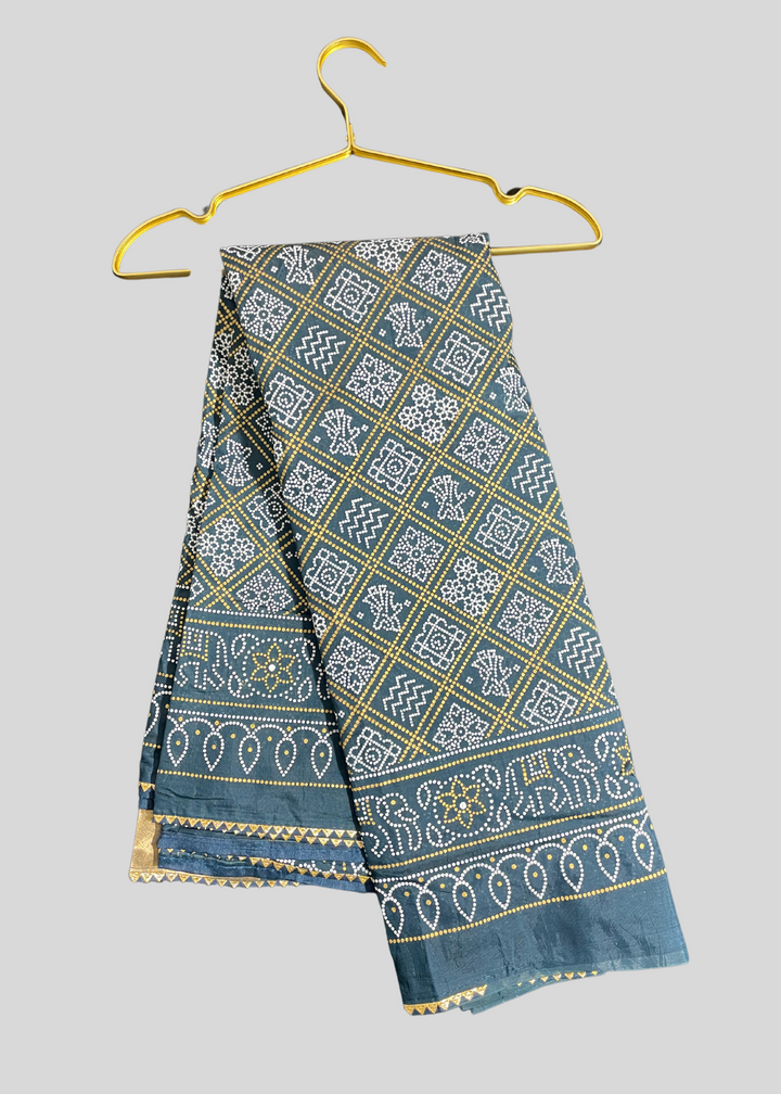 Rama green khadi bandhani printed cotton saree [SKU:S103161]