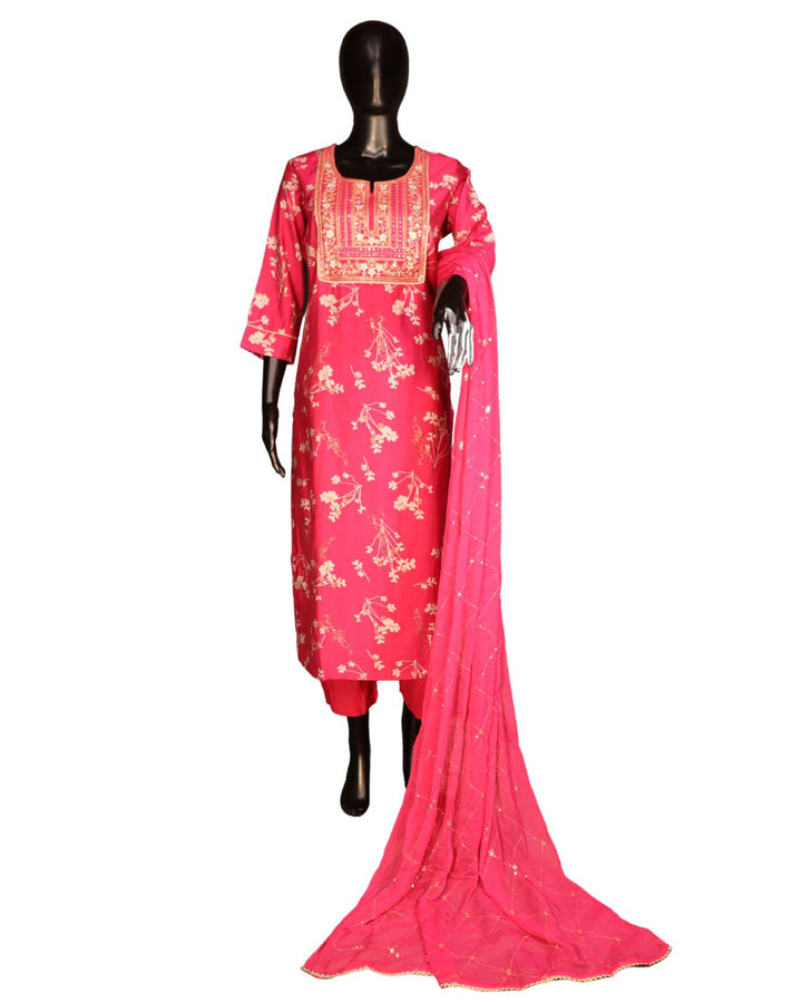 Hot Pink Computer-Printed Salwar Suit in Vertican Fabric