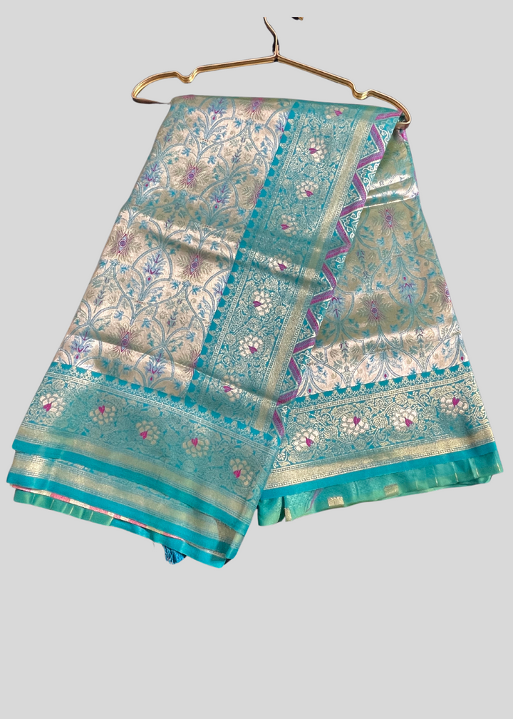 Rama green dharmavaram banarasi silk saree with zari weaving [SKU:S101872]