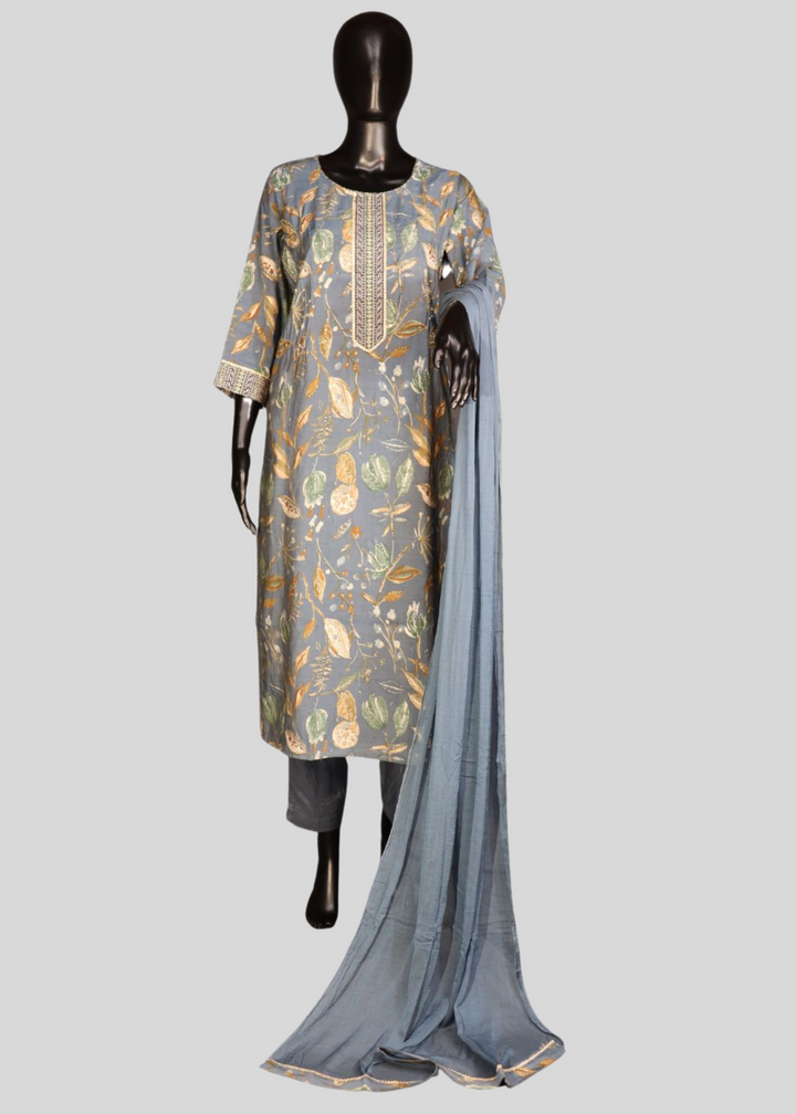 Dust Blue Pure Muslin Salwar Suit