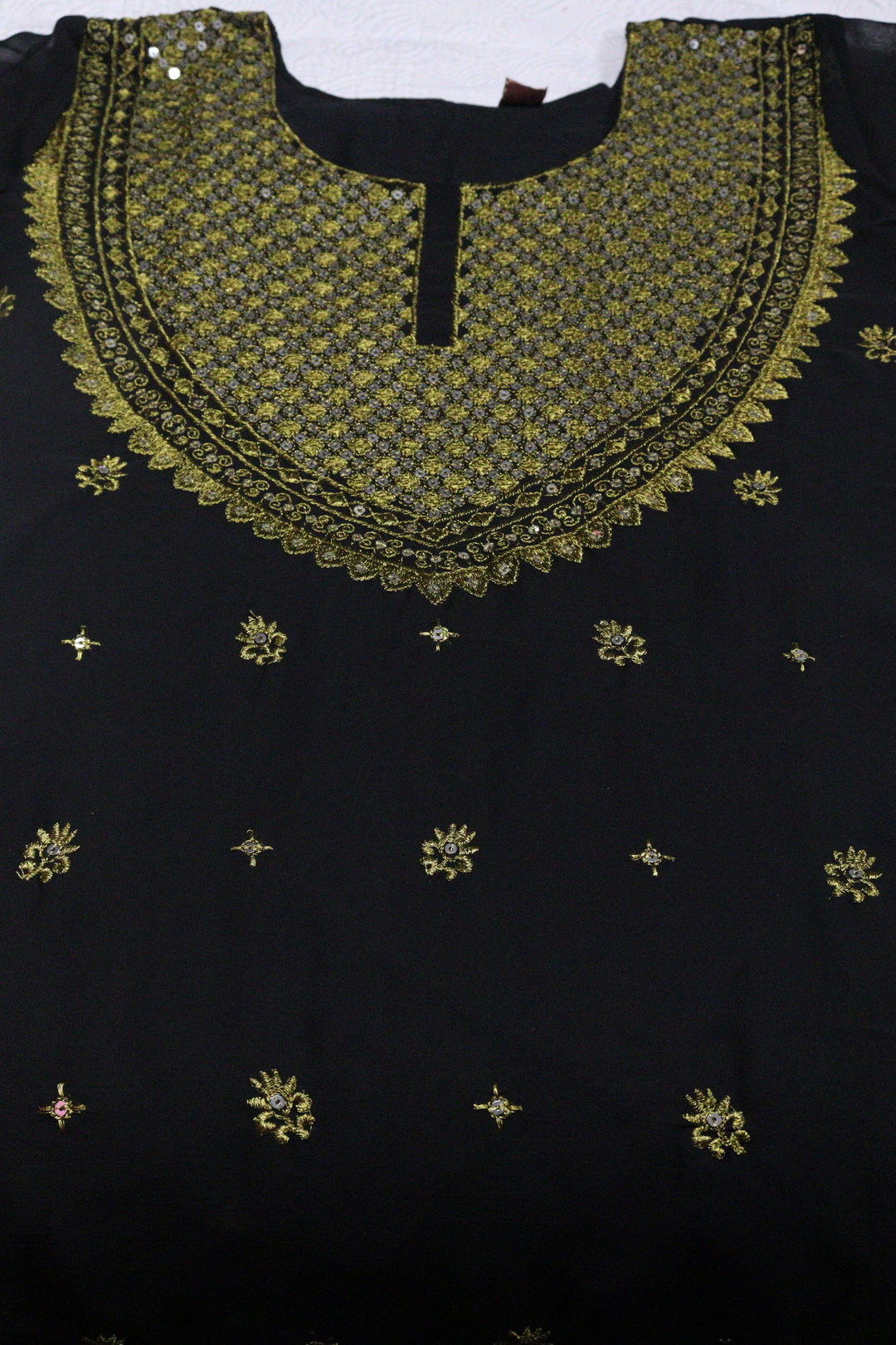 BLACK Foux Gorgette Thread with Sequnce [SKU: D103392]