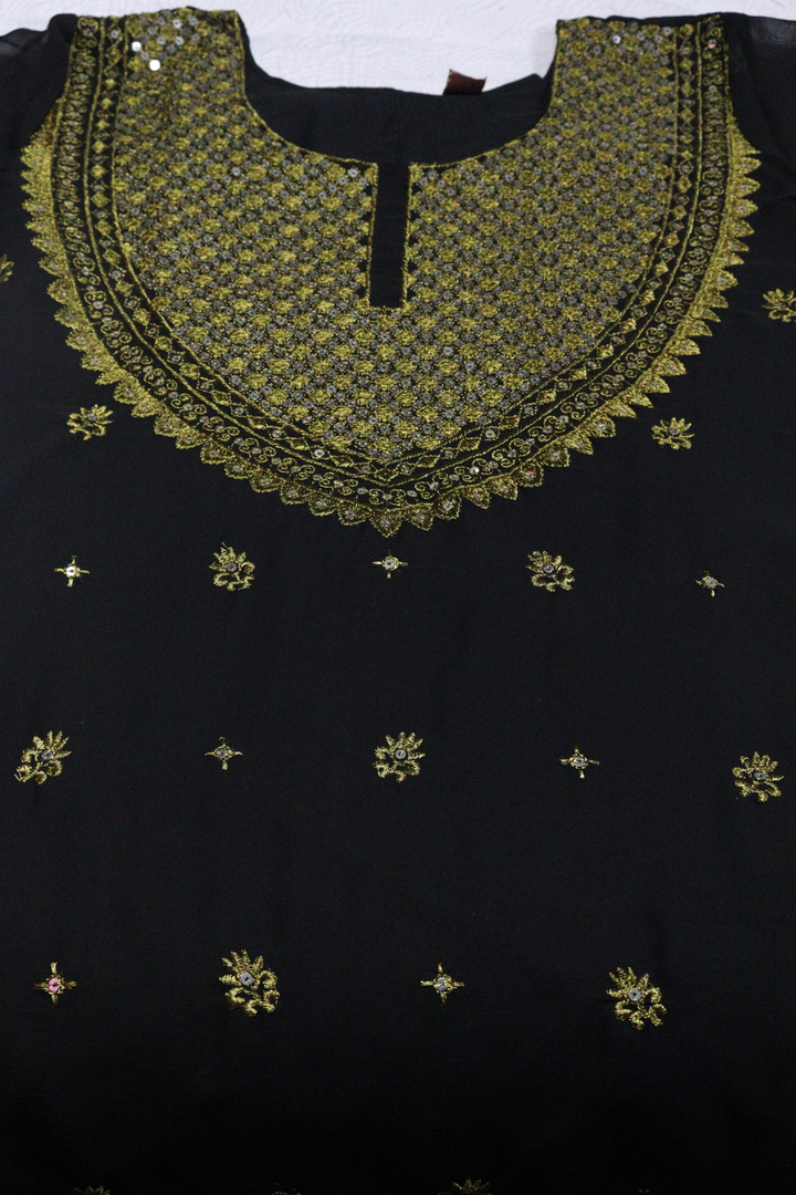 BLACK Foux Gorgette Thread with Sequnce [SKU: D103392]