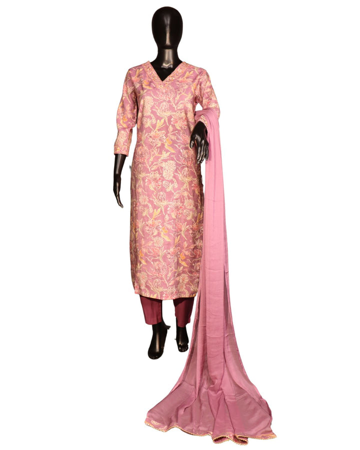 Onion Pink Computer Embroidery Salwar Suit In Modal Muslin Fabric