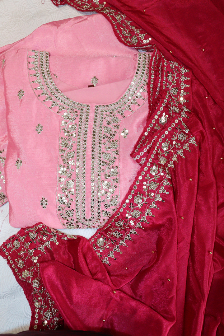 Havy pure Chinon With 3mm embroidery work [SKU:D103552]
