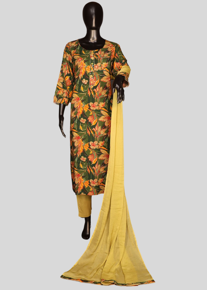 Green Pure Cotton Printed Salwar Suit With Embroidery Work