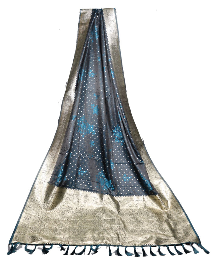 Dark firoji kanjivaram satin silk saree with zari weaving border & designer rich pallu