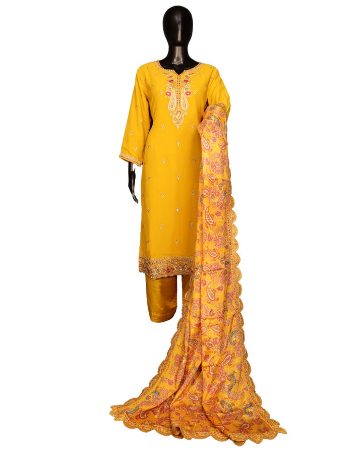 Mustard Real Georgette Exclusive Embroidery Worked Salwar Suit