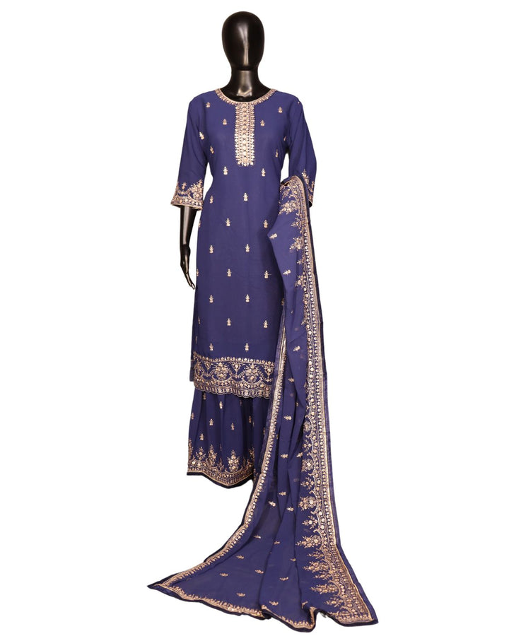 Royal Blue Georgette Embroidery Worked Gharara Suit