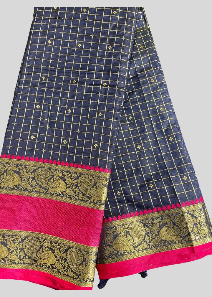 Navy blue color cotton silk saree with zari weaving work [SKU:S102502]