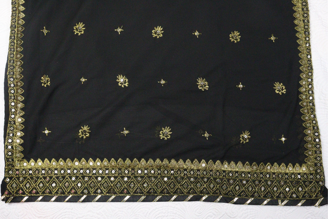 BLACK Foux Gorgette Thread with Sequnce [SKU: D103392]