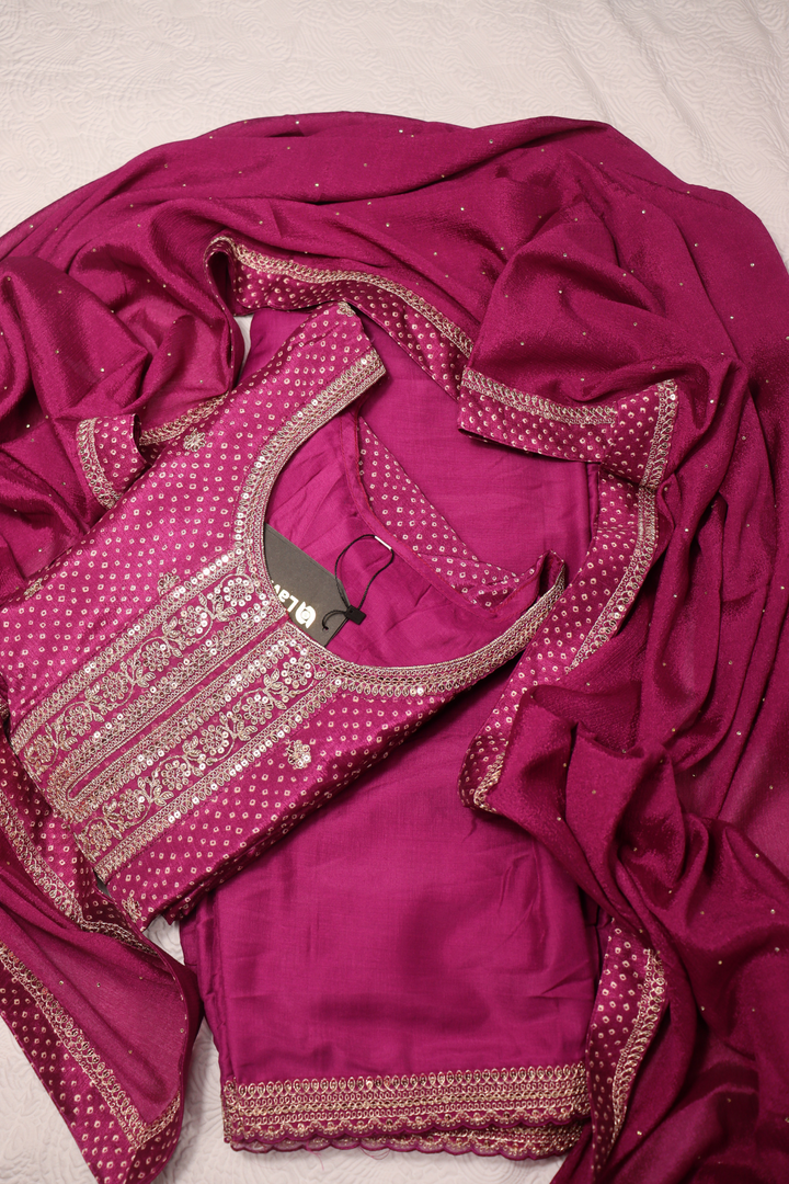 PRINTED CHINON WITH EMBROIDERY WORK  [SKU:D100803]