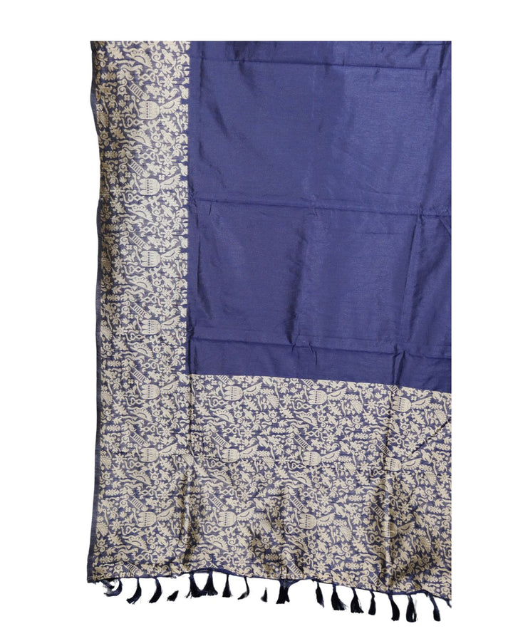 Navy blue banglori handloom raw silk saree with weaving work
