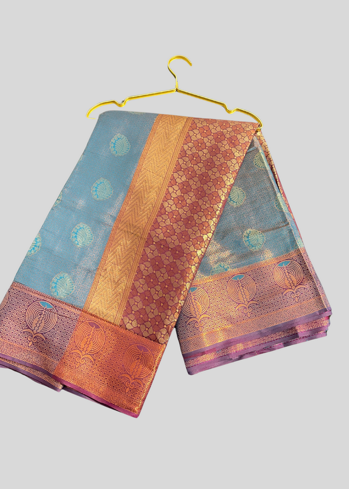 Rama green color kanchipuram silk saree with zari weaving work [SKU:S1021022]