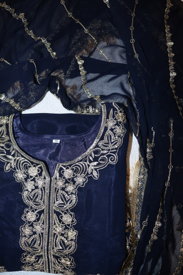 Heavy Pure Fox Georgette With Heavy Embroidered Sequence Work [SKU:D104113]