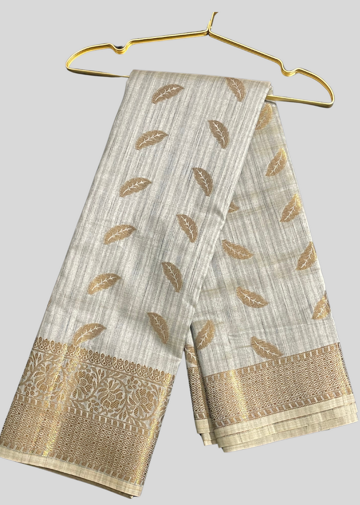 Gray color soft cotton saree with zari weaving work [SKU:S101342]