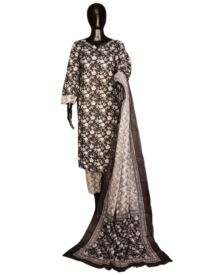 Black & White Pure Cotton Printed Regular Wear Salwar Suit
