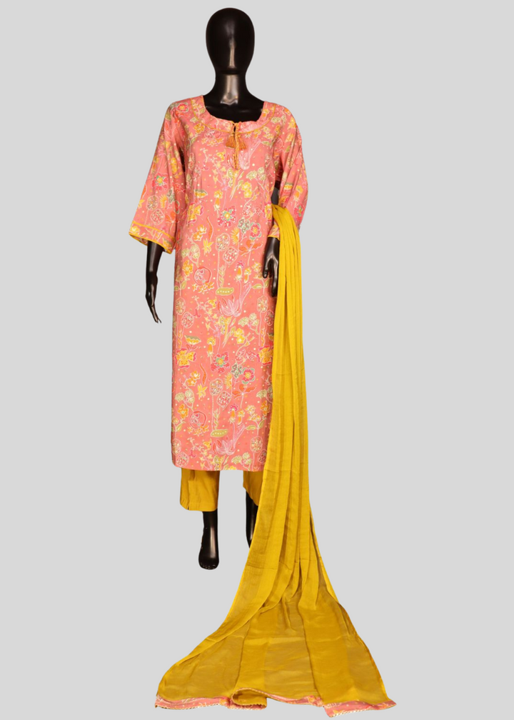 Pure Cotton Dusty Pink Salwar Suit with Floral Work