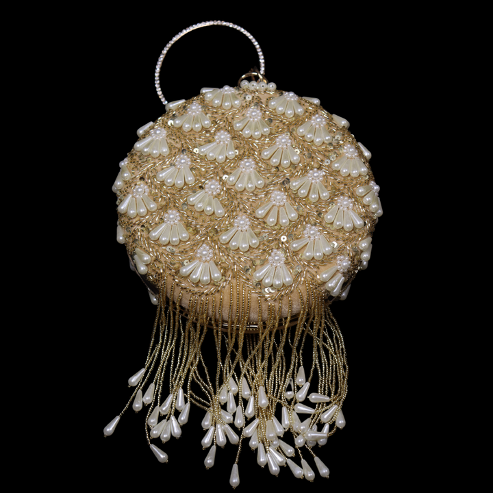 Praneeta Pearl Droplets Clutch Gold [SKU:101572]