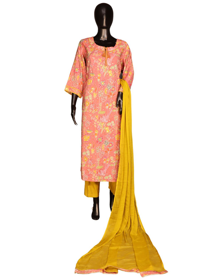 Pure Cotton Dusty Pink Salwar Suit with Floral Work