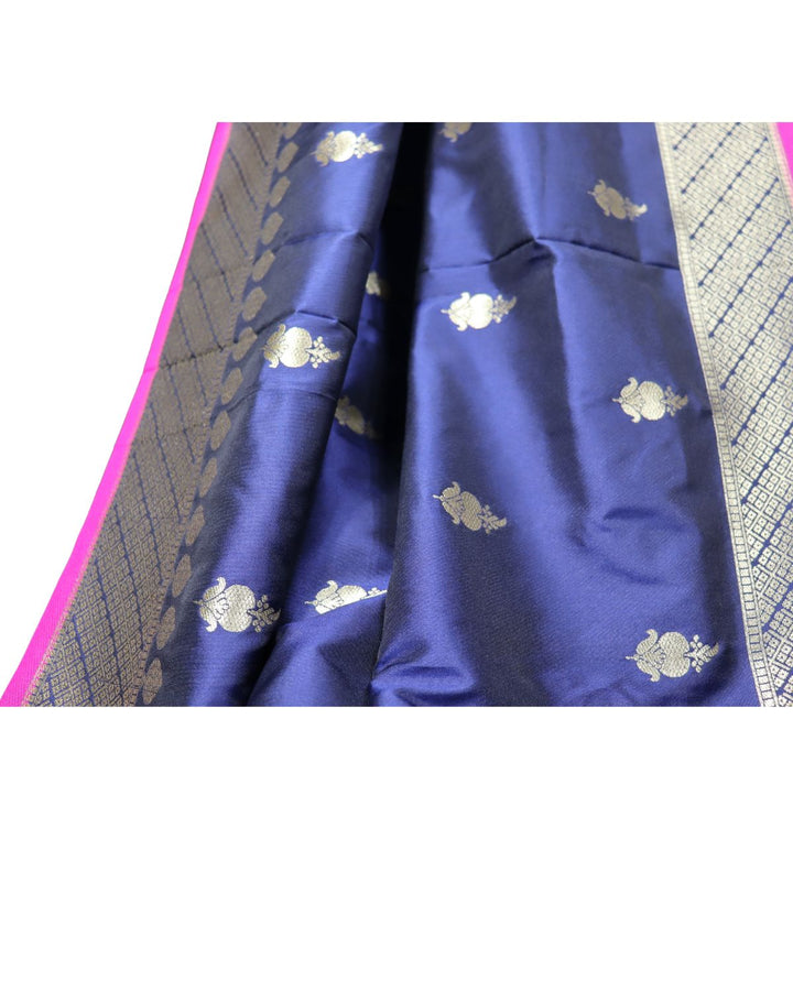 Navy blue color banarasi silk saree with golden zari weaving work