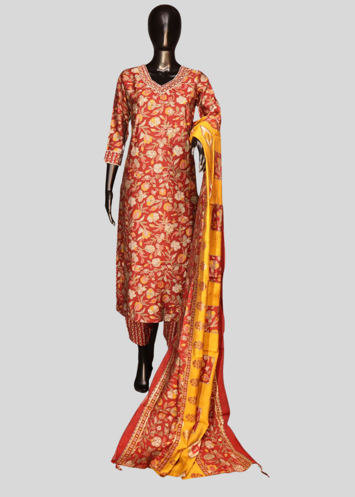 Maroon Pure Muslin Floral Worked Salwar Suit