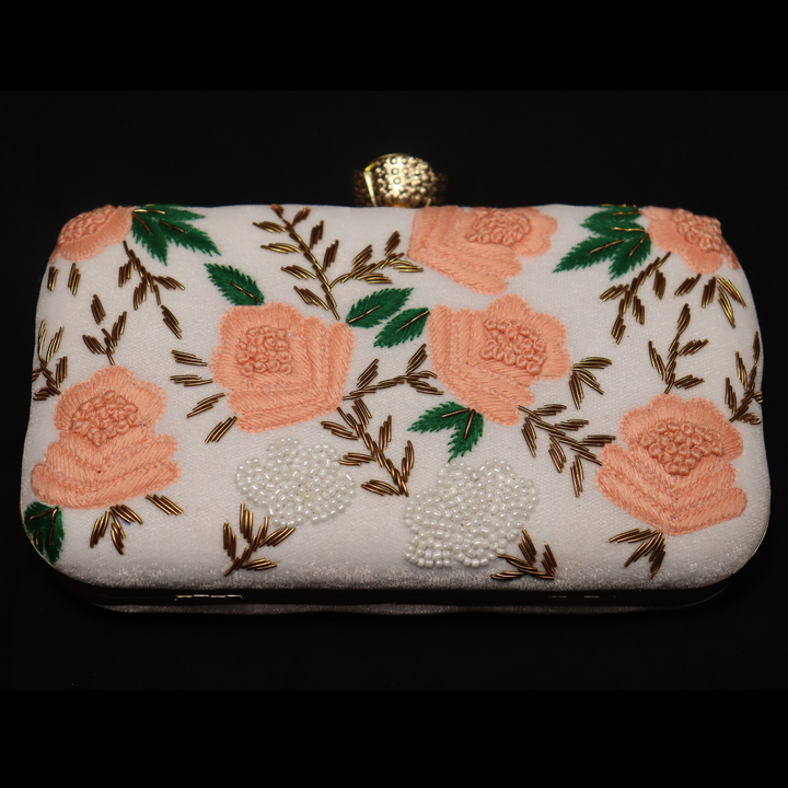 Peach Roses White Clutch [SKU:C101142]