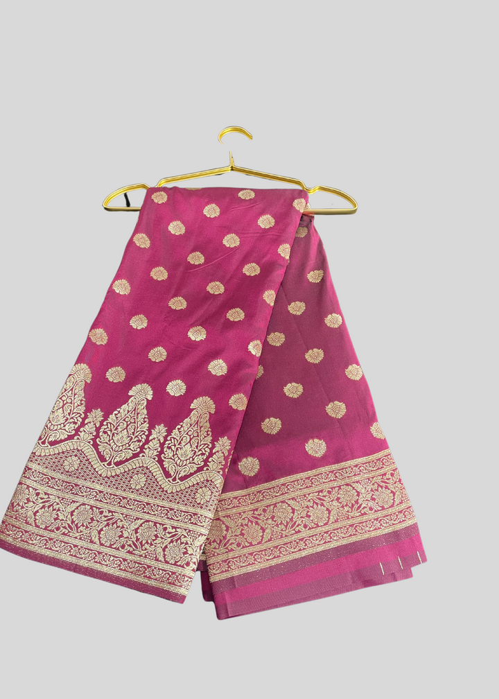 Magenta banarasi lichi silk saree with zari weaving work [SKU:S100702]