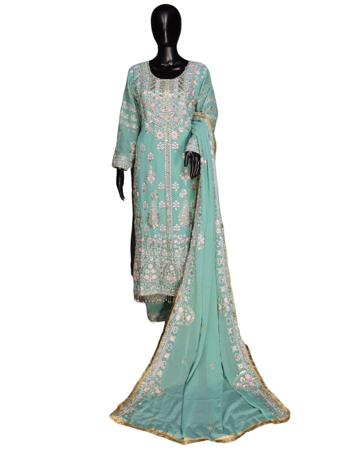 Pastel Blue Heavy Faux Georgette Embroidery Worked Salwar Suit