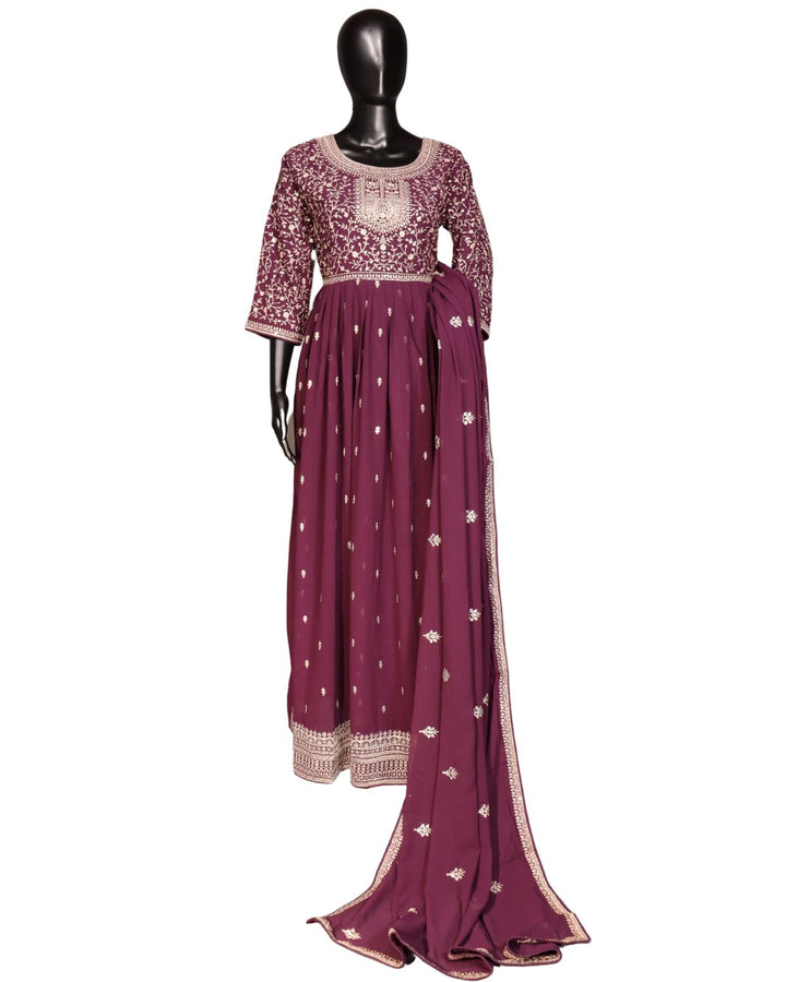 Purple Premium Georgette Heavy Embroidery Worked Anarkali Suit