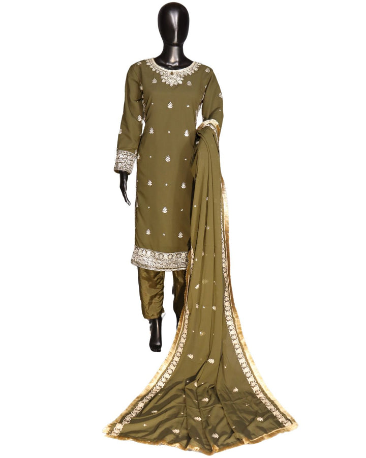 Olive Green Heavy Georgette With Heavy Embroidery Sequence Worked Salwar Suit