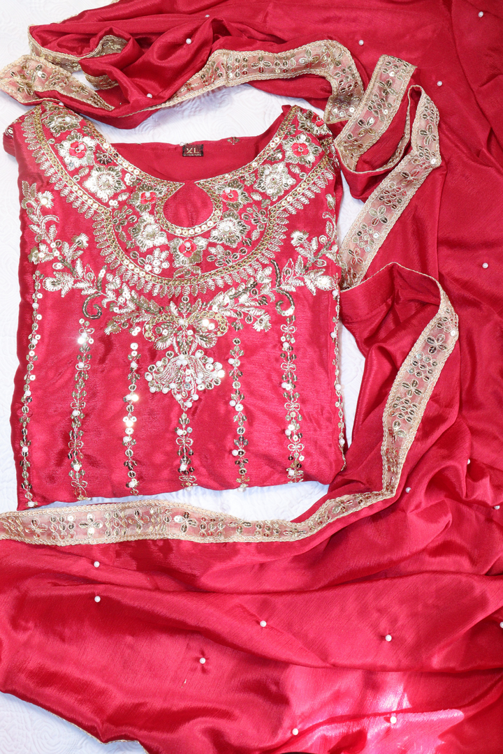 Heavy Chinon Silk &nbsp;With Embroidery 5 mm Sequence Work With Rivet Moti [SKU:103972]