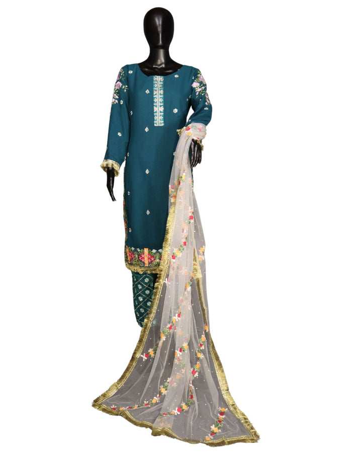 SteelBlue Heavy Faux Georgette With Embroidery & Sequence Worked Salwar Suit