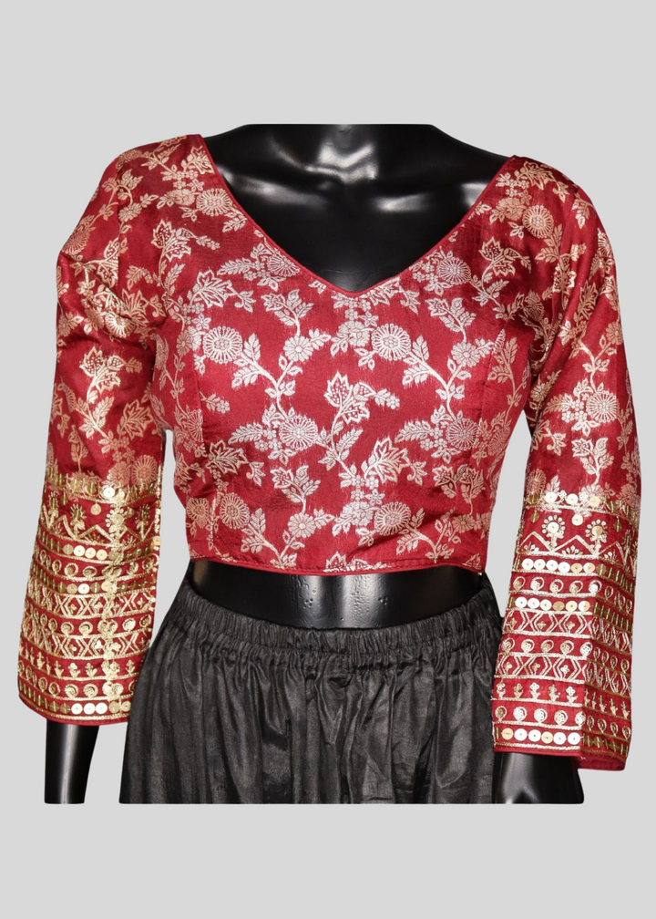 Maroon Dola Silk Readymade Blouse With Embroidery & Sequin Work