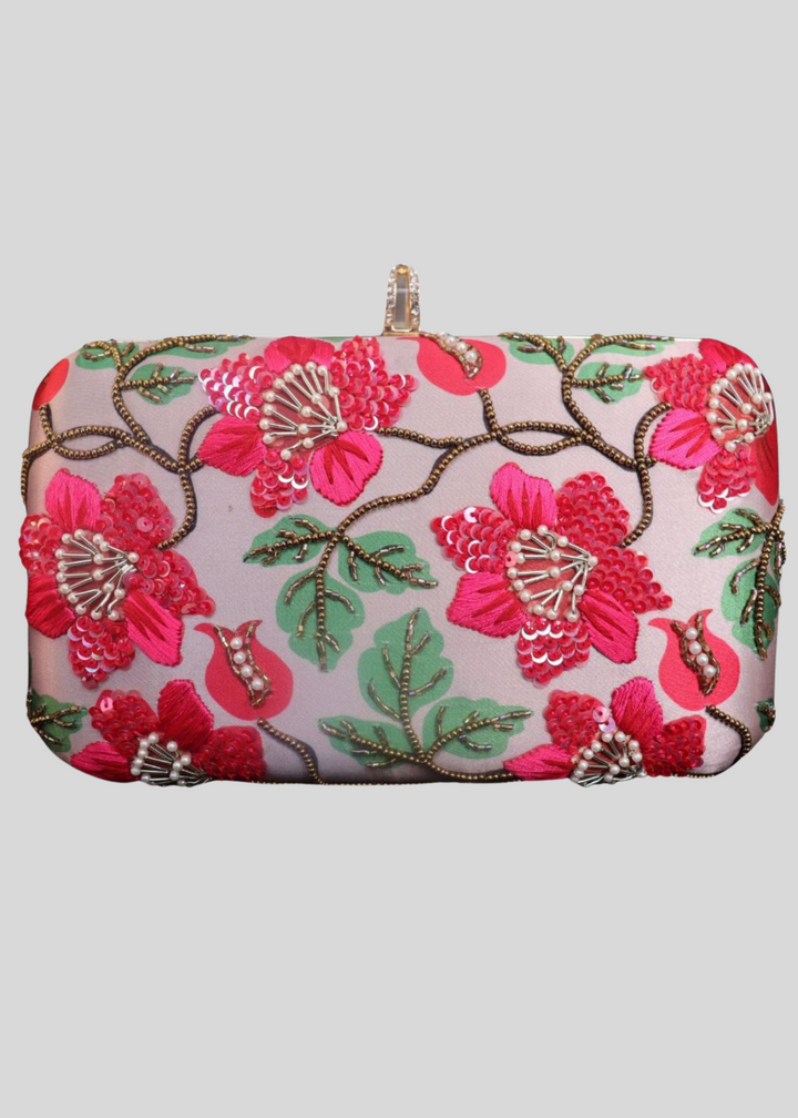 Poppy Red and Grey Floral Clutch