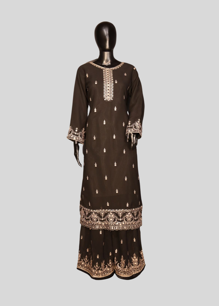 Black Georgette Embroidery Worked Gharara Suit