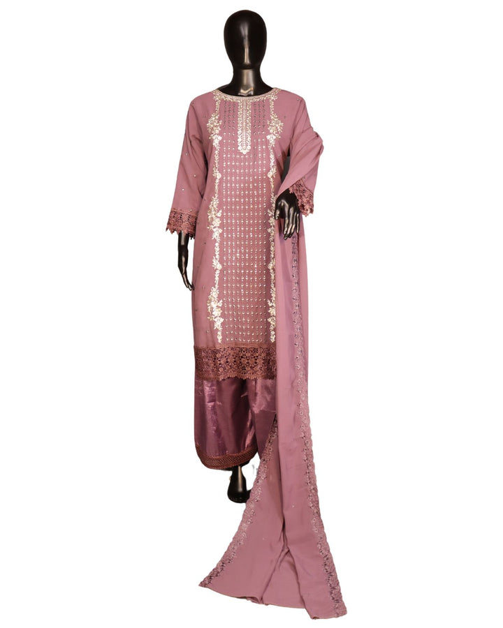 Onion Pink Faux Georgette Exclusive Embroidery & Sequence Worked Pakistani Salwar Suit
