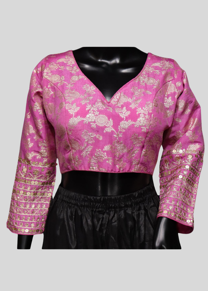 Pink Dola Silk Readymade Blouse With Embroidery & Sequin Work