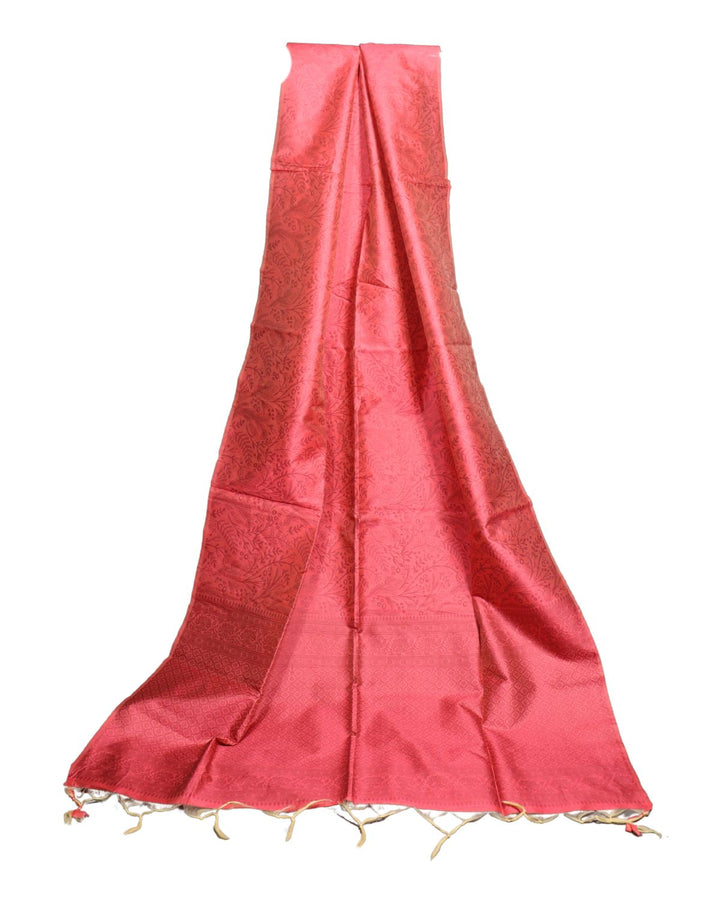 Gajari color soft handloom raw silk saree with weaving work