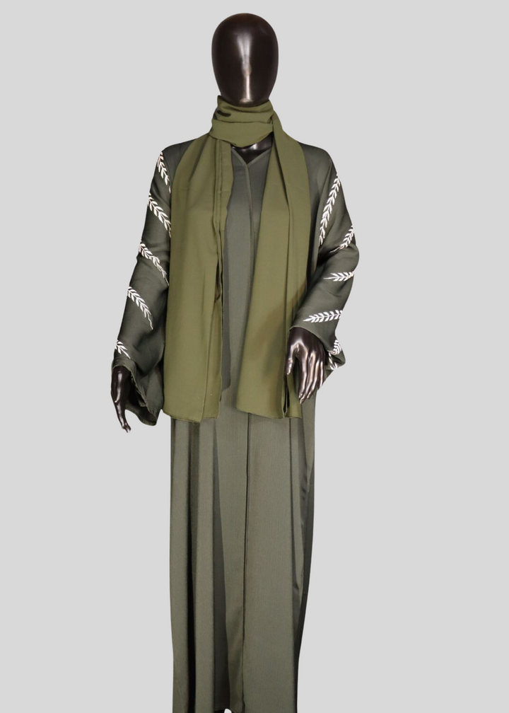 Green Premium Elegant Designer Abaya In Korean Zoom Fabric with Matching Georgette Hijab. [sku A100100]