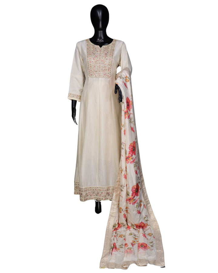 Cream Exclusive Dola Silk Sequins Worked Anarkali Suit