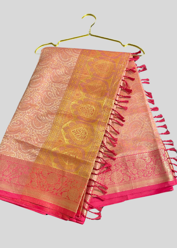 Peach banarasi silk saree with zari weaving work [SKU:S101722]