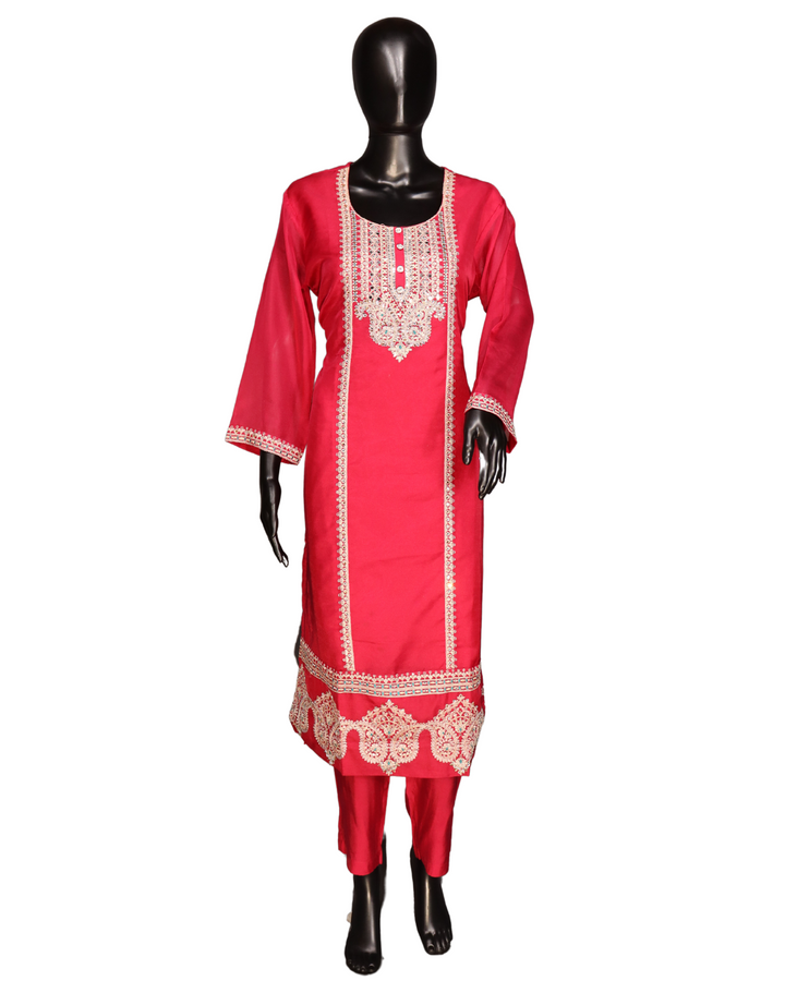 Rani Pink Designer Soft Organza Embroidery Worked Salwar Suit