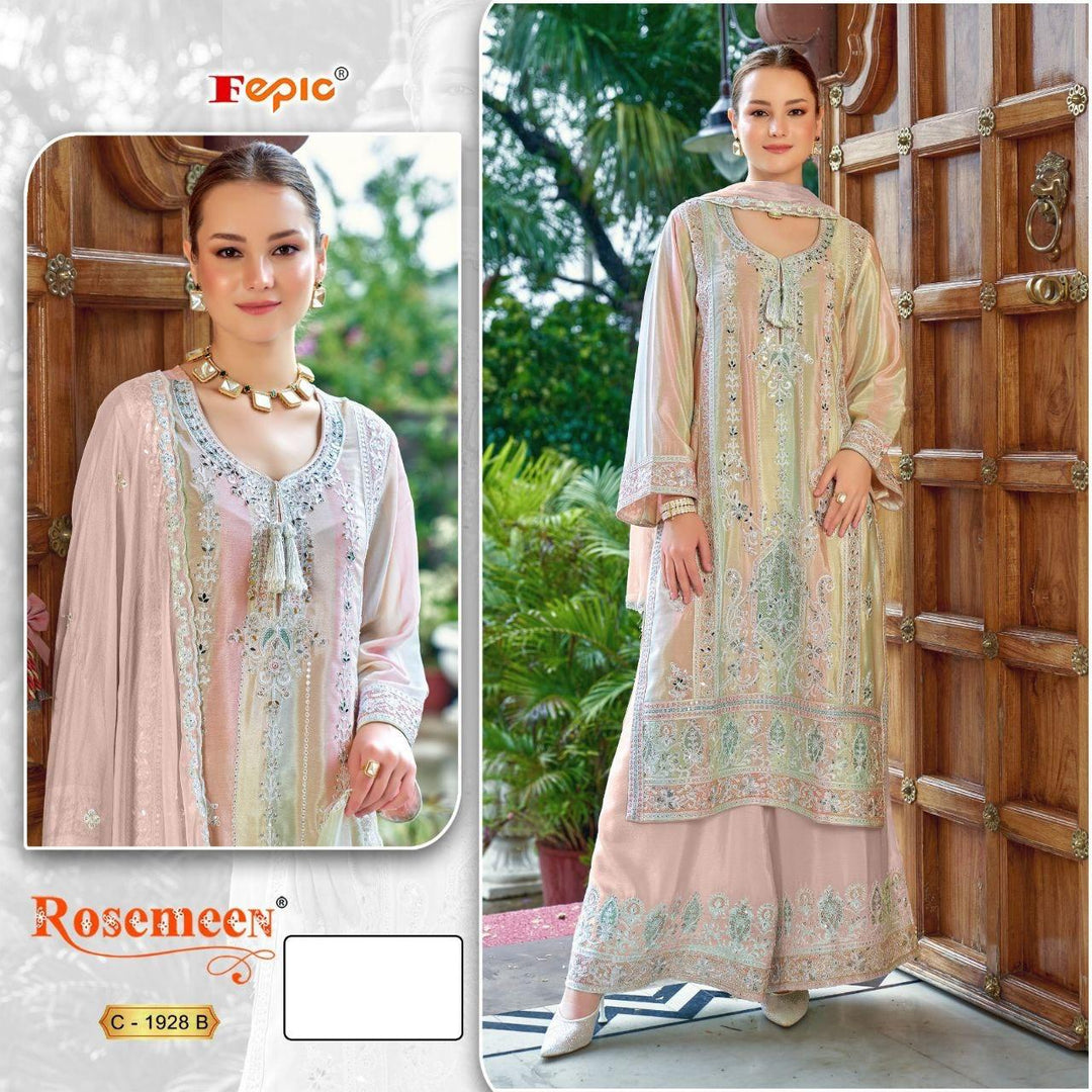 PEACH HEAVY CHINON EMBROIDERY WORKED SALWAR SUIT[SKU D105453]