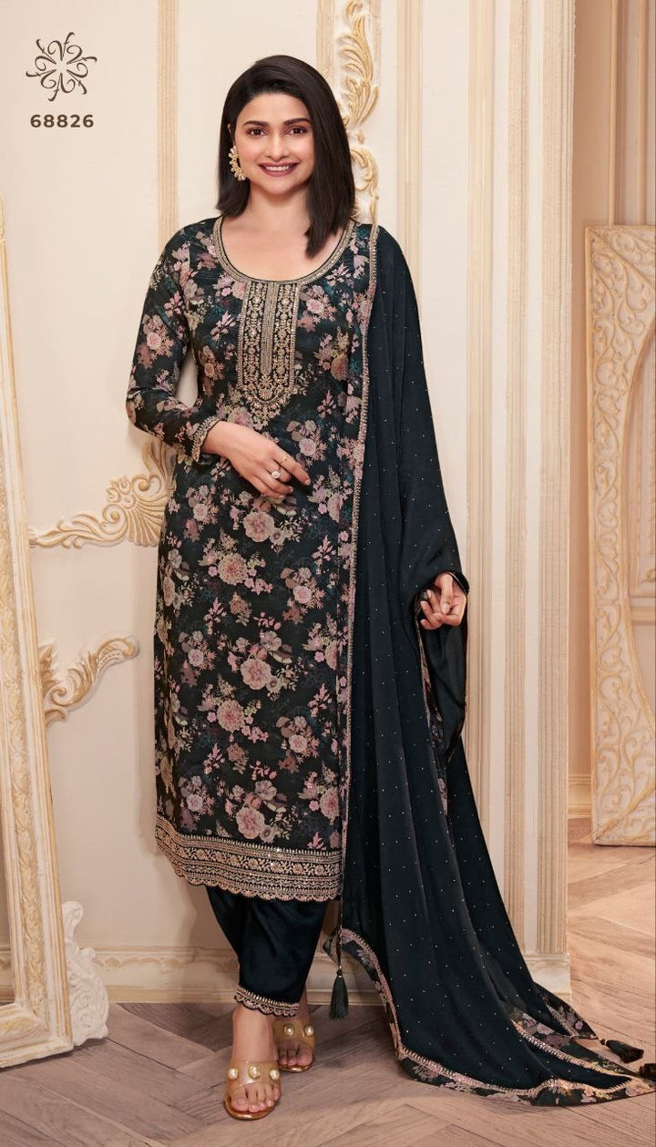 Black Chinon Digital Printed Salwar Suit [SKU D101143]