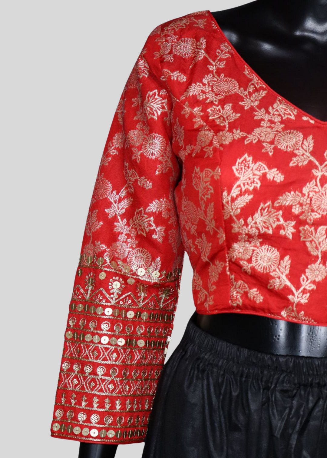 Red Dola Silk Readymade Blouse With Embroidery & Sequin Work